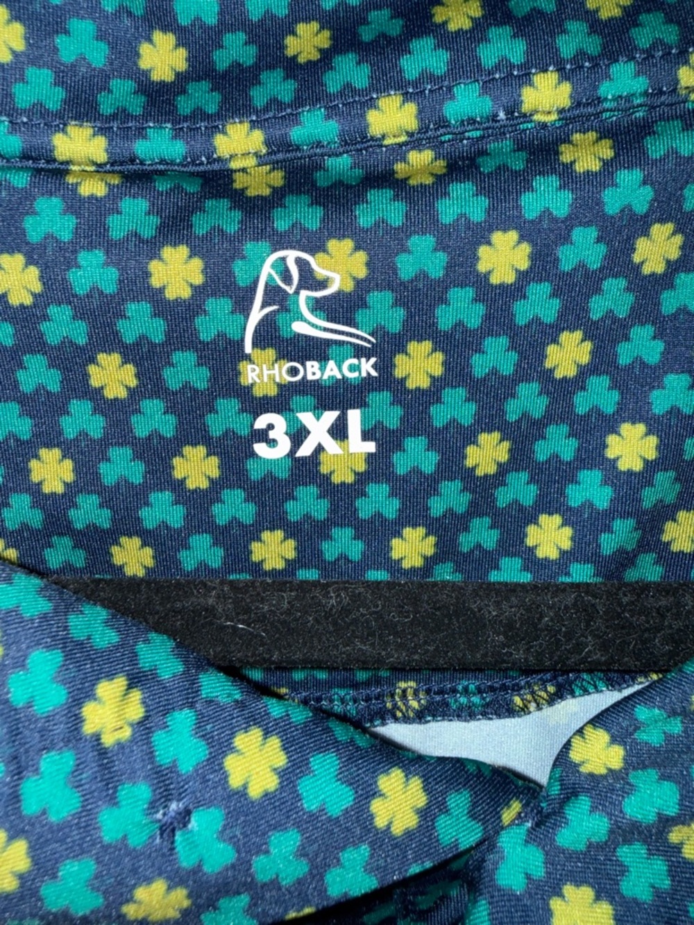 Rhoback 3XL Navy Polo with Teal & Yellow Clover Print